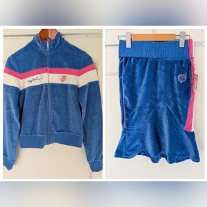 Ruff Ryder's Blue Velour Track Jacket and Skirt Set Y2K